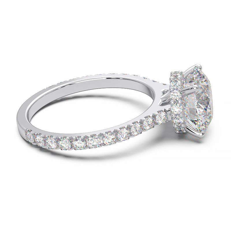 1.9 Carat Round Lab Grown Diamond Ring with Hidden Halo, Cathedral Setting, and Pave Band