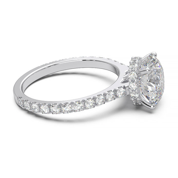 1.9 Carat Round Lab Grown Diamond Ring with Hidden Halo, Cathedral Setting, and Pave Band