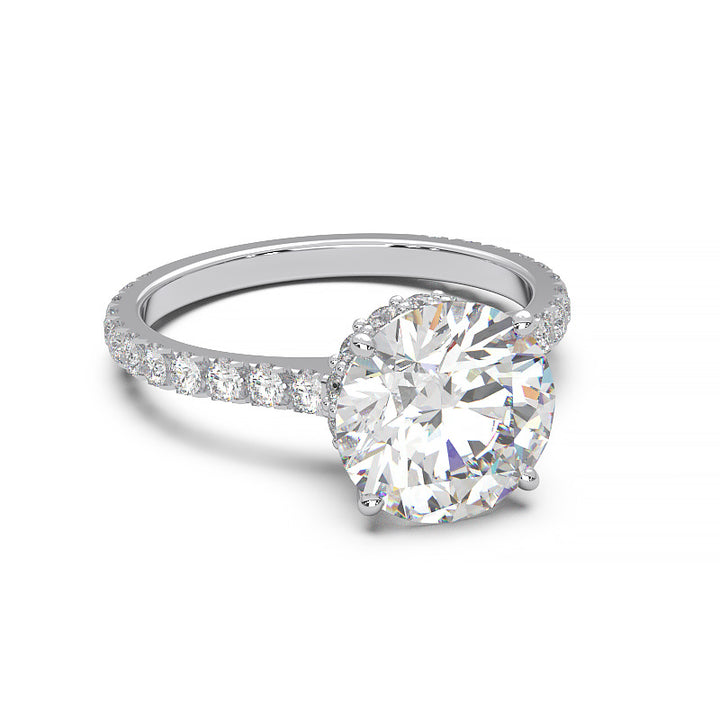 1.9 Carat Round Lab Grown Diamond Ring with Hidden Halo, Cathedral Setting, and Pave Band