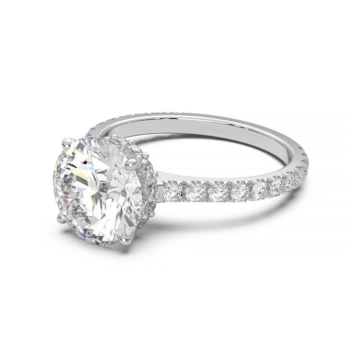 1.9 Carat Round Lab Grown Diamond Ring with Hidden Halo, Cathedral Setting, and Pave Band