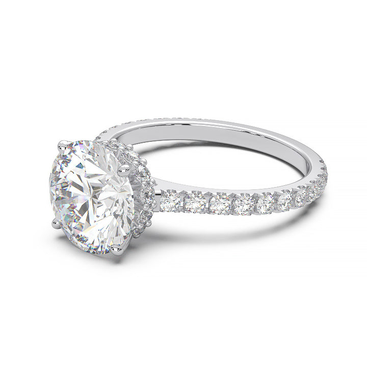 1.9 Carat Round Lab Grown Diamond Ring with Hidden Halo, Cathedral Setting, and Pave Band