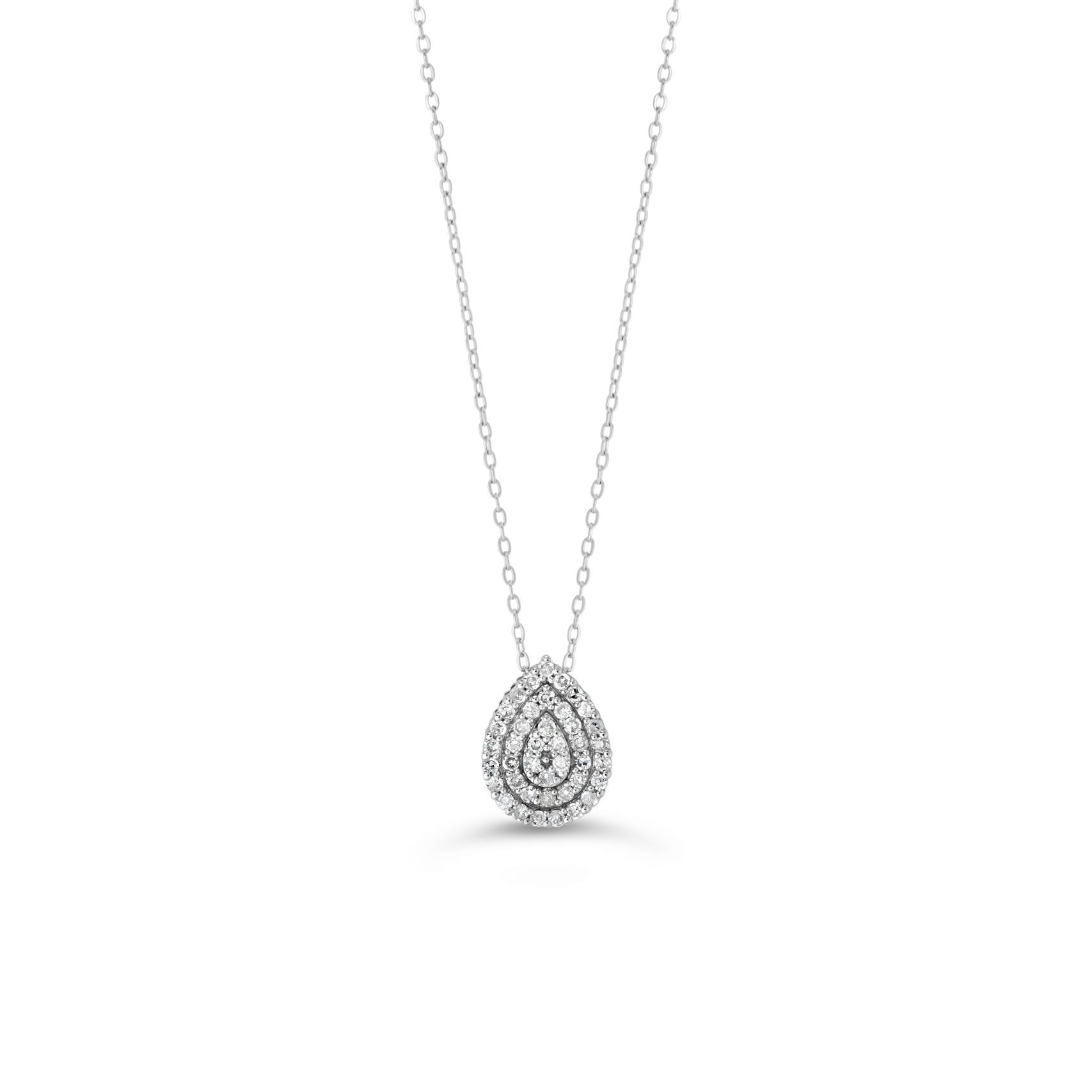 10K White Gold Diamond Pear Illusion Pendant with Chain