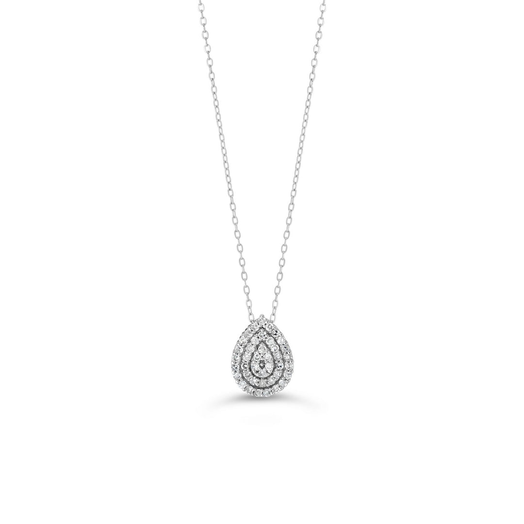 10K White Gold Diamond Pear Illusion Pendant with Chain