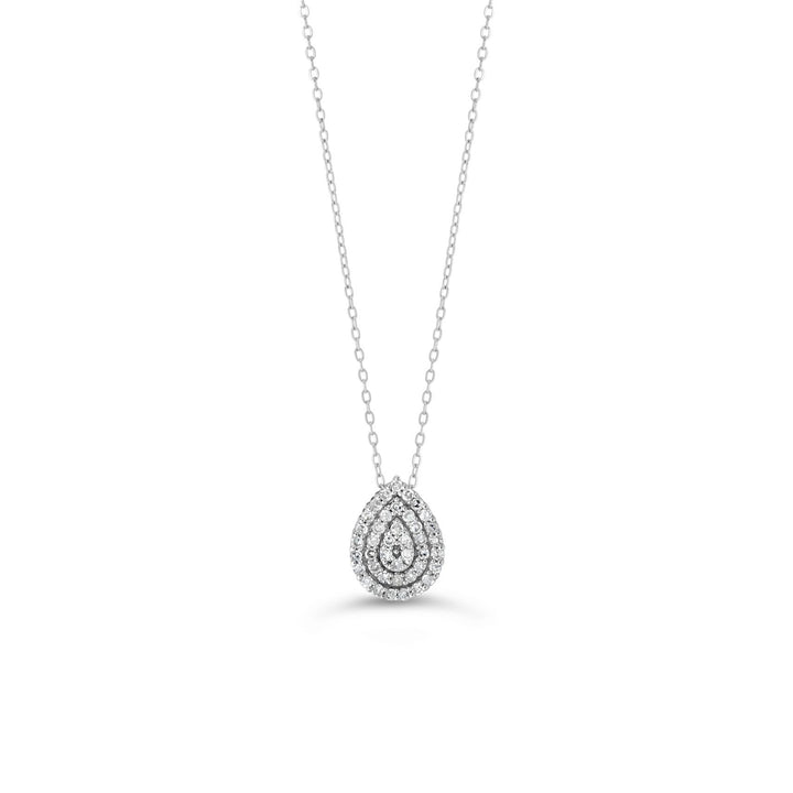 10K White Gold Diamond Pear Illusion Pendant with Chain