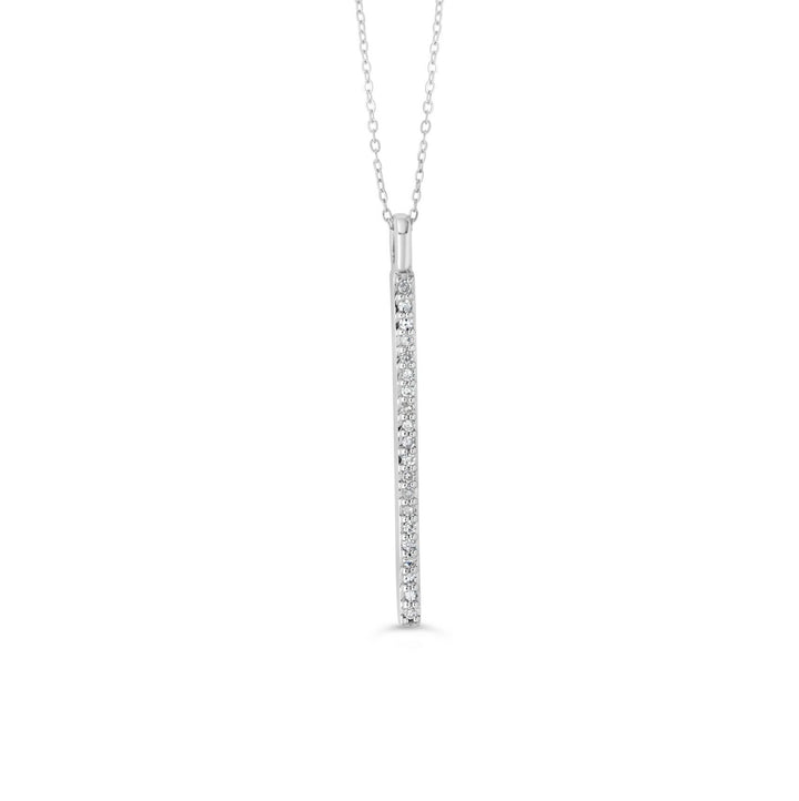 10K White Gold Diamond Vertical Bar Pendant with Chain