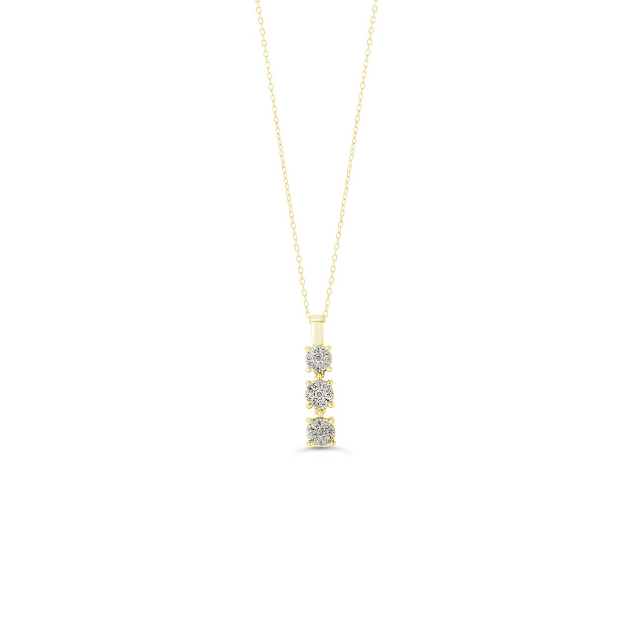 10K yellow gold Past, Present, Future pendant necklace featuring three diamonds (0.13ct) in an illusion setting on a fine gold chain.