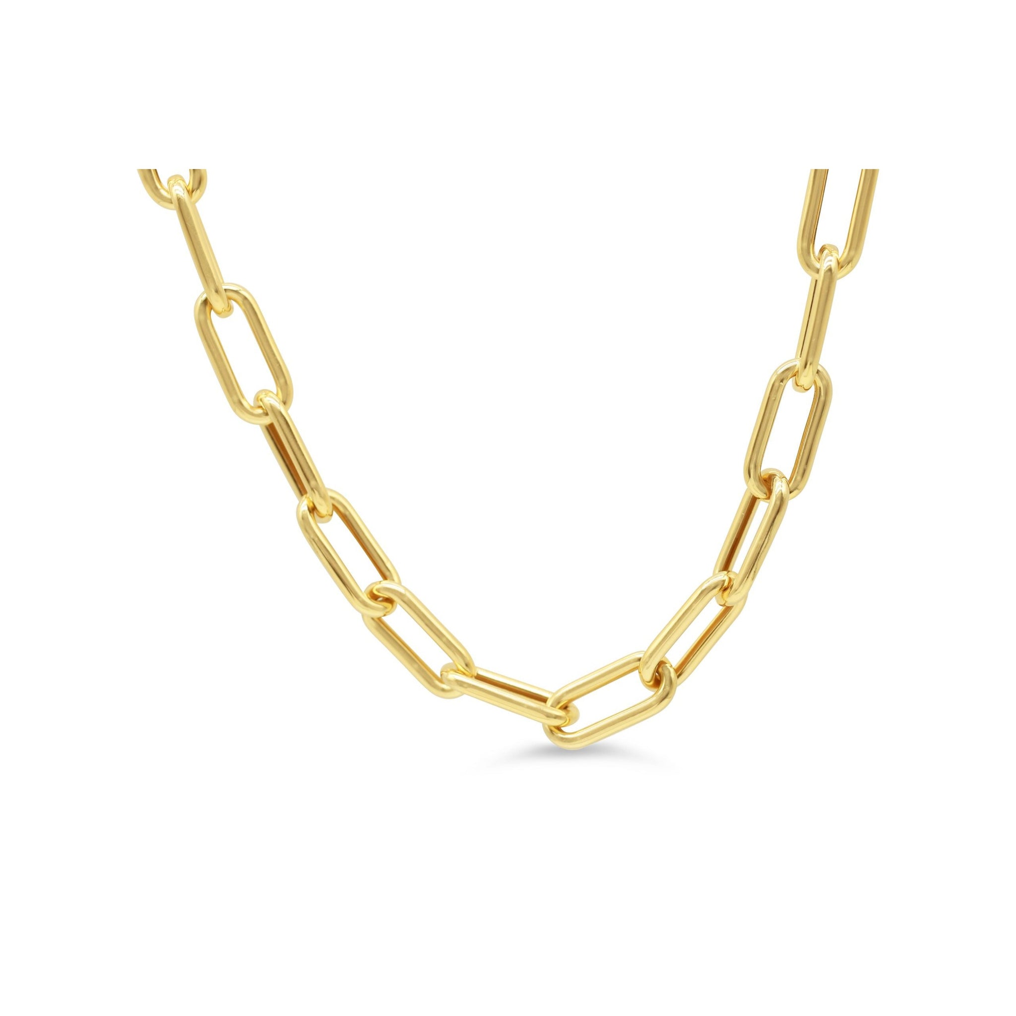 Chunky 10K yellow gold paperclip necklace with bold, oversized links in a polished finish.