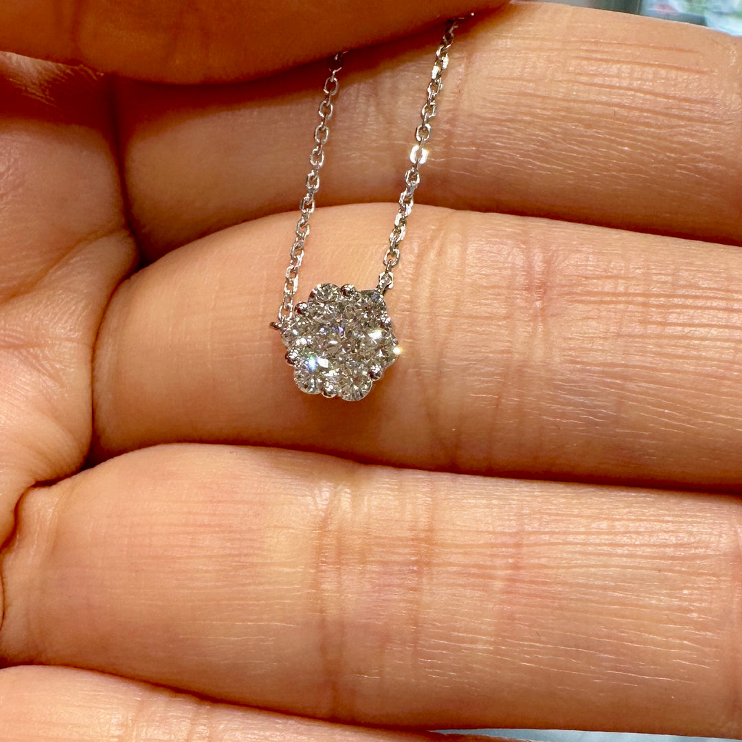 0.35 ct Natural Diamond Cluster Necklace in 18K White Gold