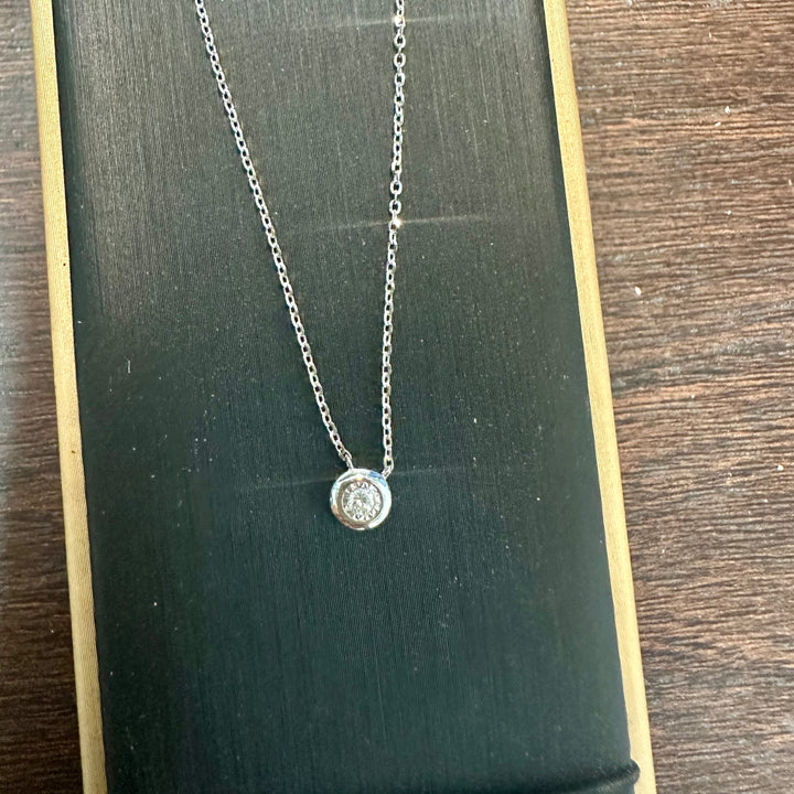 Minimalist natural diamond necklace with bezel setting on 14K white gold chain