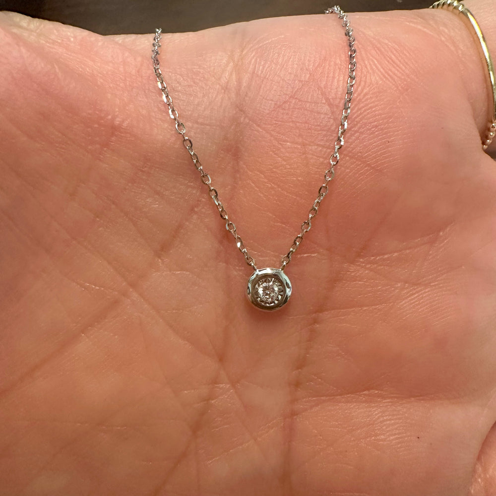 Minimalist natural diamond necklace with bezel setting on 14K white gold chain