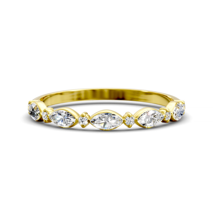 Marquise and Round Diamond Half Eternity Wedding Band