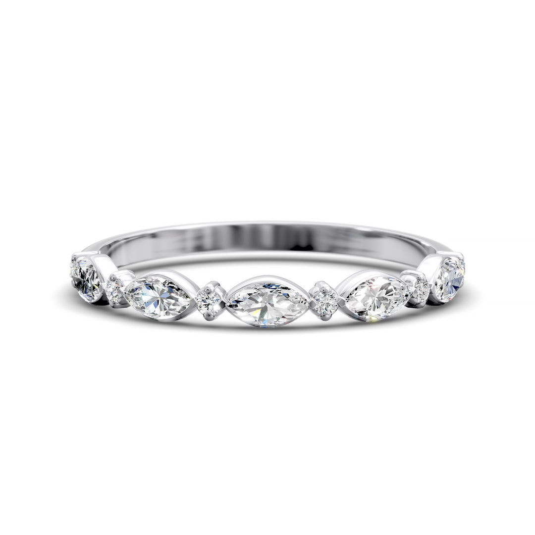 Marquise and Round Diamond Half Eternity Wedding Band