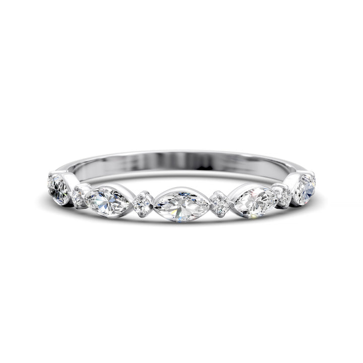 Marquise and Round Diamond Half Eternity Wedding Band