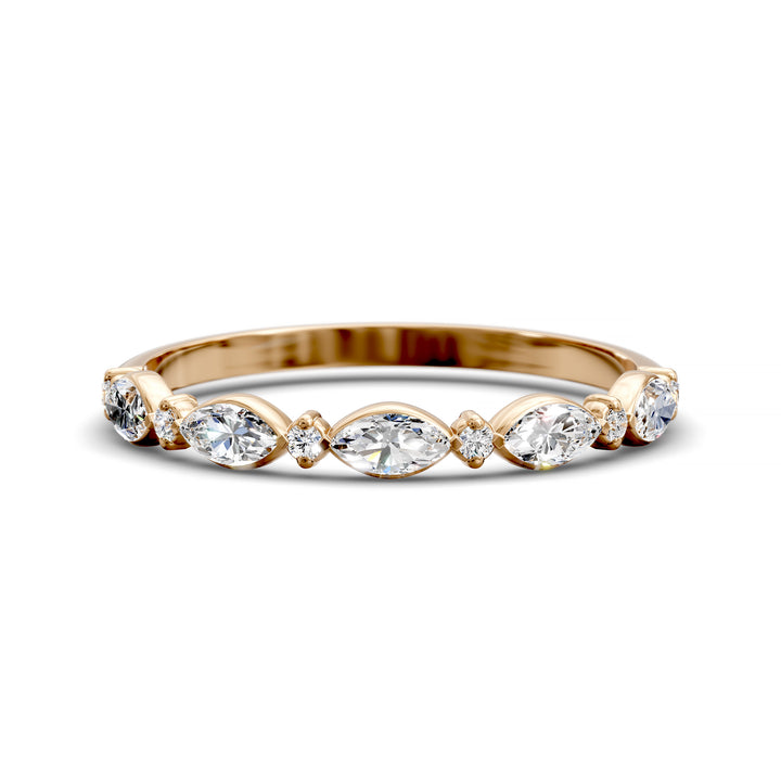 Marquise and Round Diamond Half Eternity Wedding Band