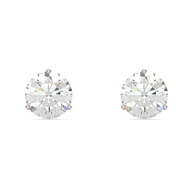 0.6 carat round lab-grown diamond martini stud earrings with three-prong setting.