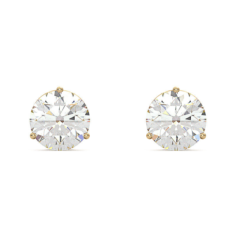 1 carat round lab-grown diamond martini stud earrings with three-prong setting.