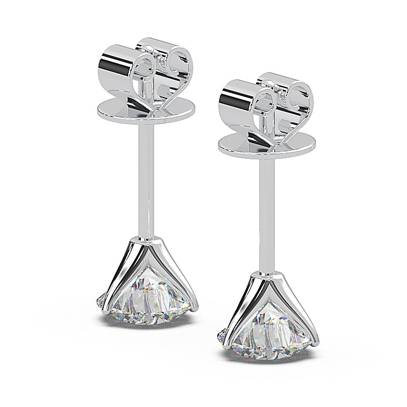 1 carat round lab-grown diamond martini stud earrings with three-prong setting.