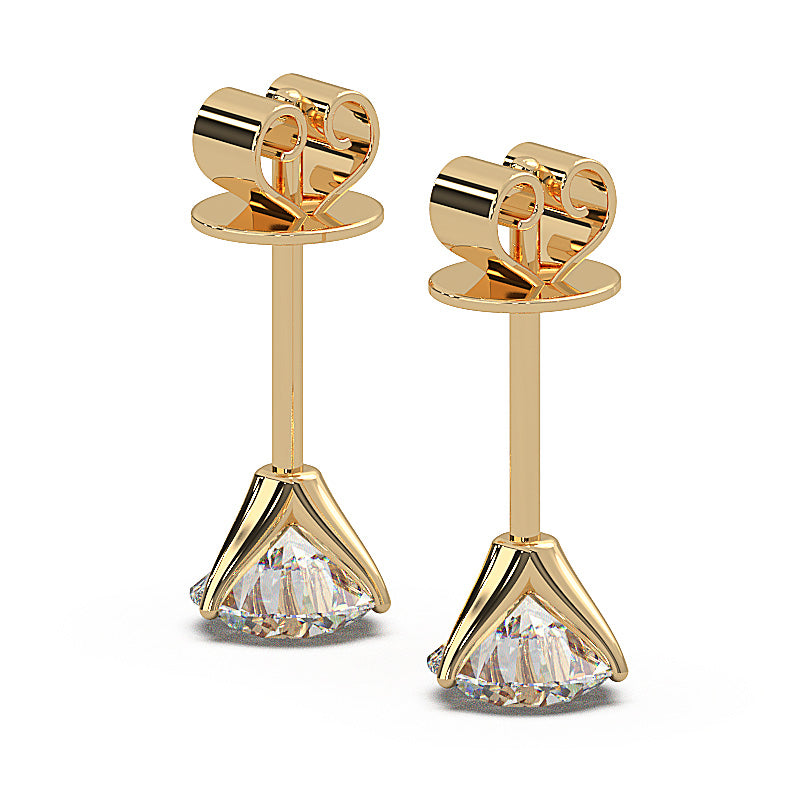 1 carat round lab-grown diamond martini stud earrings with three-prong setting.