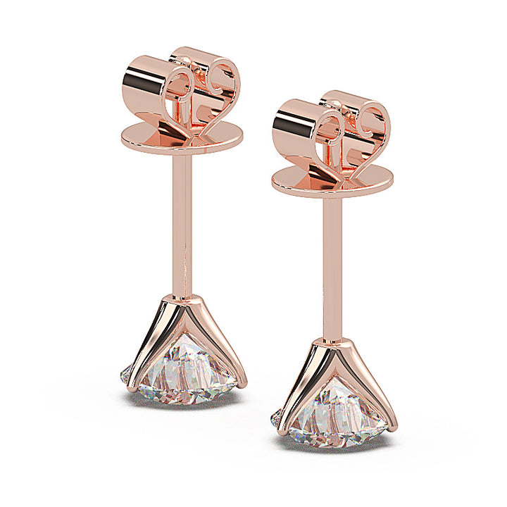 1 carat round lab-grown diamond martini stud earrings with three-prong setting.