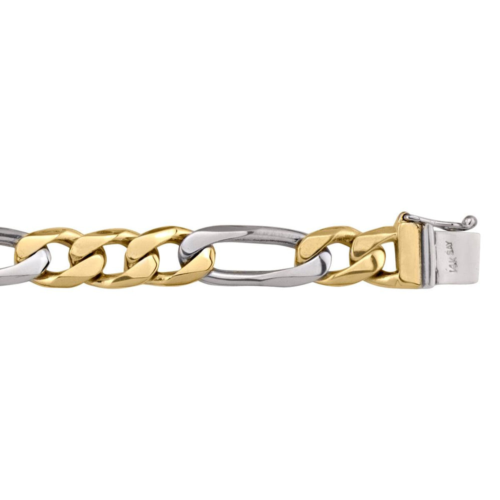Two-Tone Gold Figaro Bracelet - 9.2 mm Wide - 8.5 inches Long