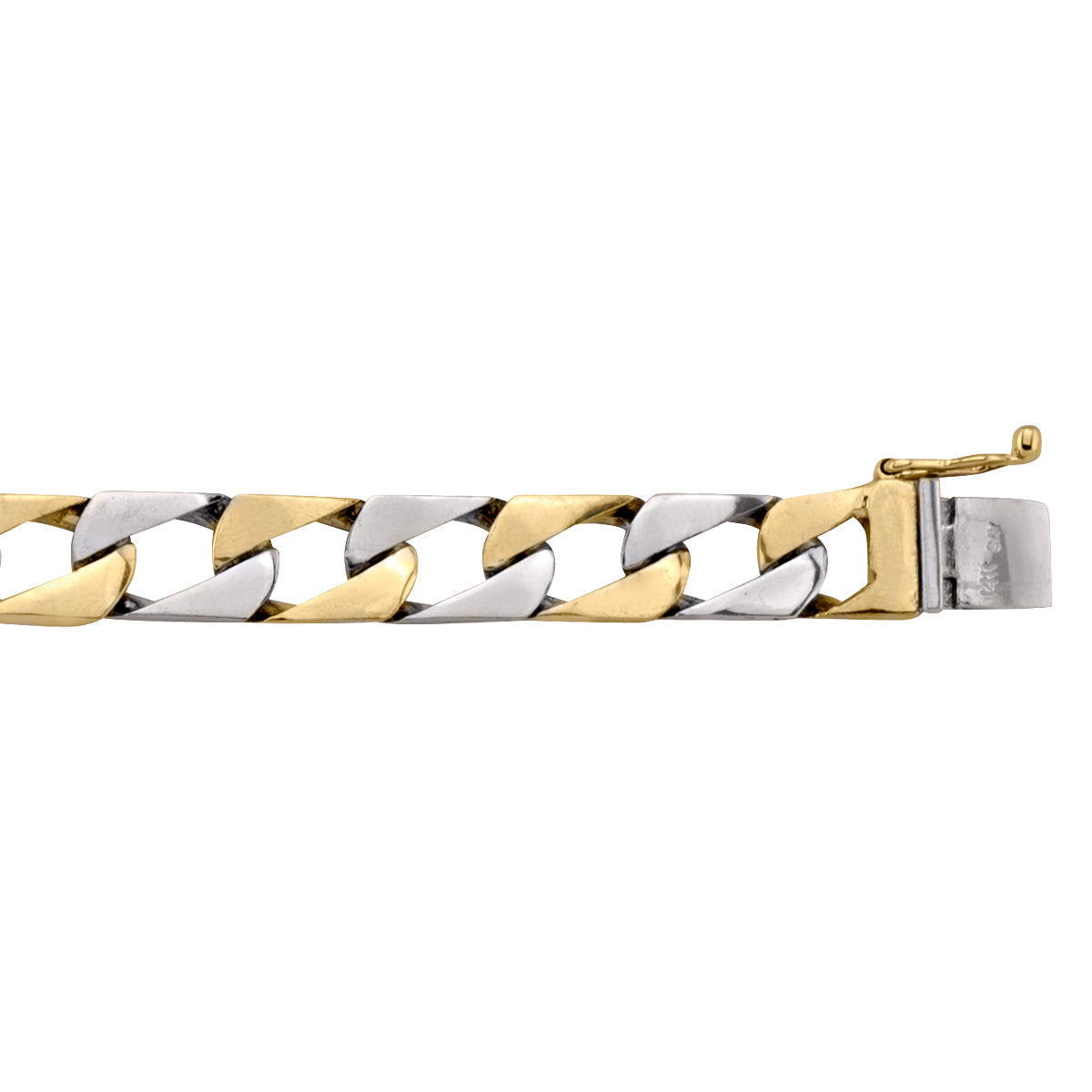 Two-tone gold solid link bracelet with yellow and white gold links and a durable clasp.