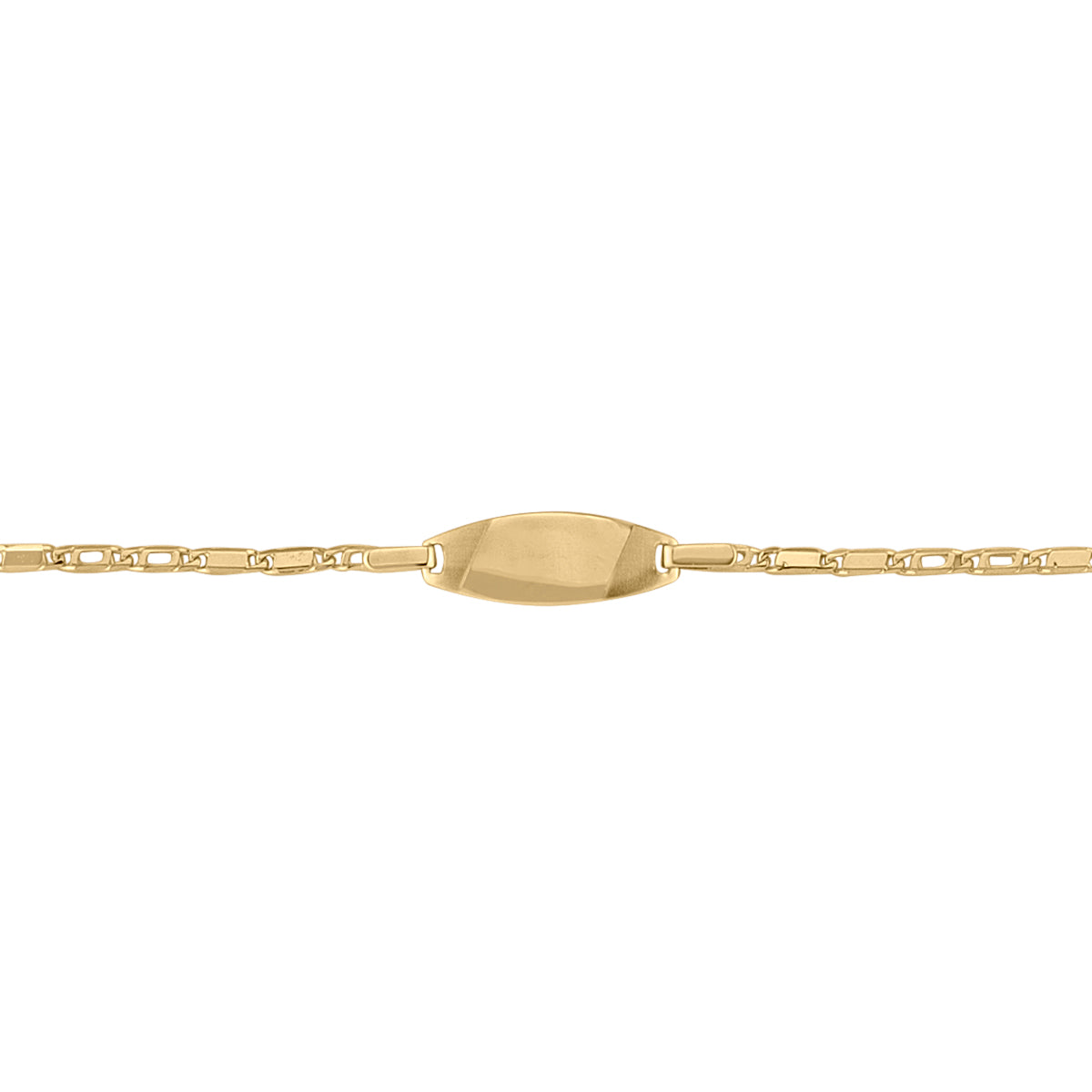 10K yellow gold baby ID bracelet with a 6" length and 18 x 6.7 mm plate.