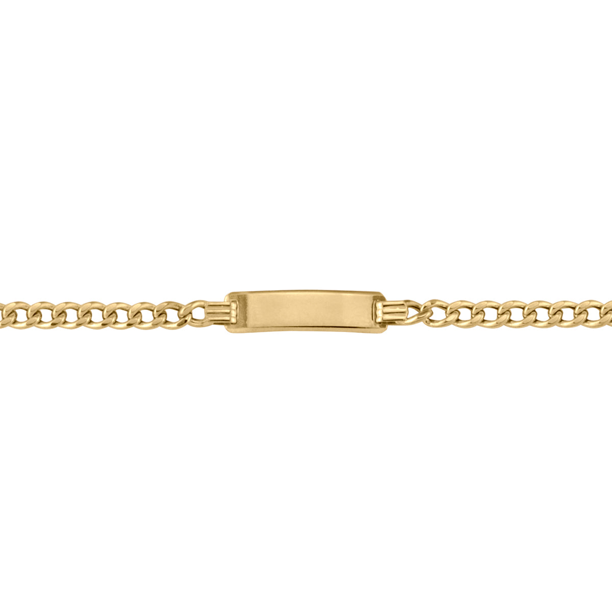 10K yellow gold hollow curb ID bracelet for babies and kids with a 6" length and 20.4 x 5.3 mm plate.