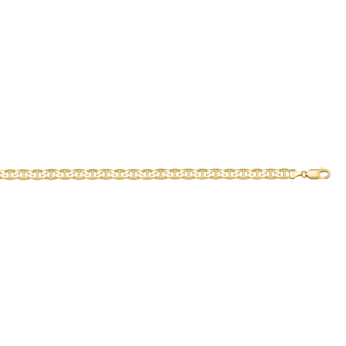 10K yellow gold solid flat anchor link anklet, 3mm width, 9.5 inches length, bold and sophisticated design.