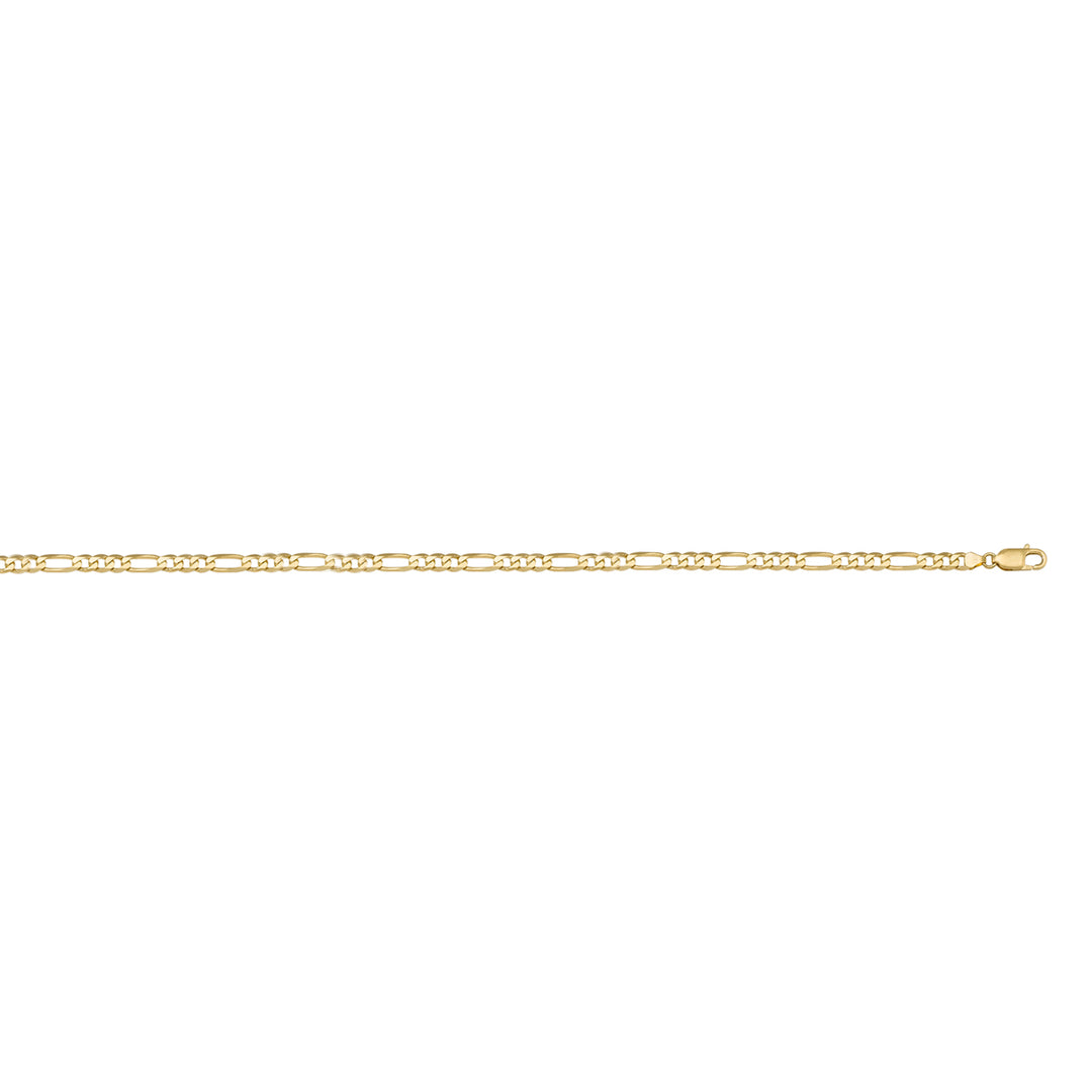 10K/14K yellow gold solid Figaro link anklet, 2.4mm width, 9.5 inches length, classic and elegant design.