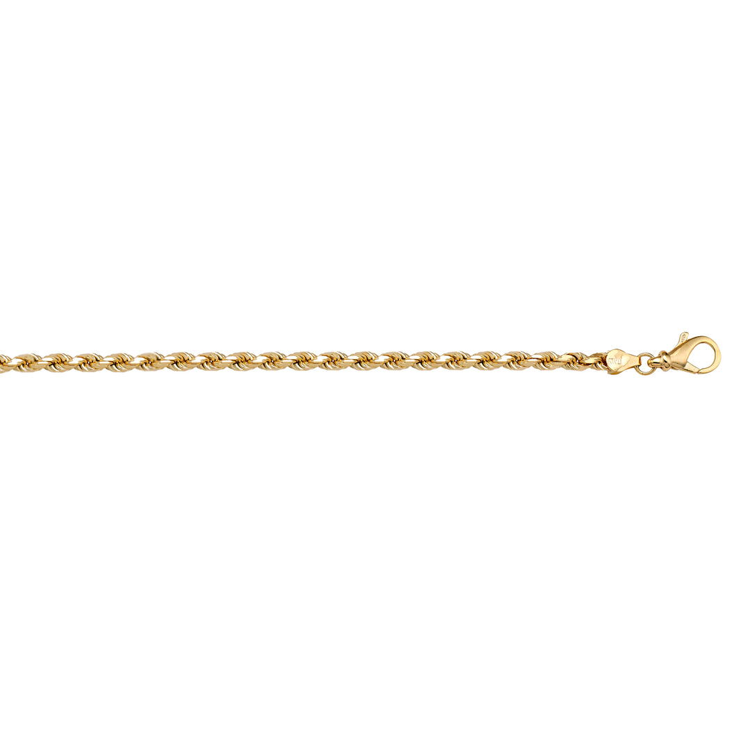 10K/14K yellow gold solid diamond cut rope anklet, 1.8mm width, 9.5 inches length, elegant and sparkling design.