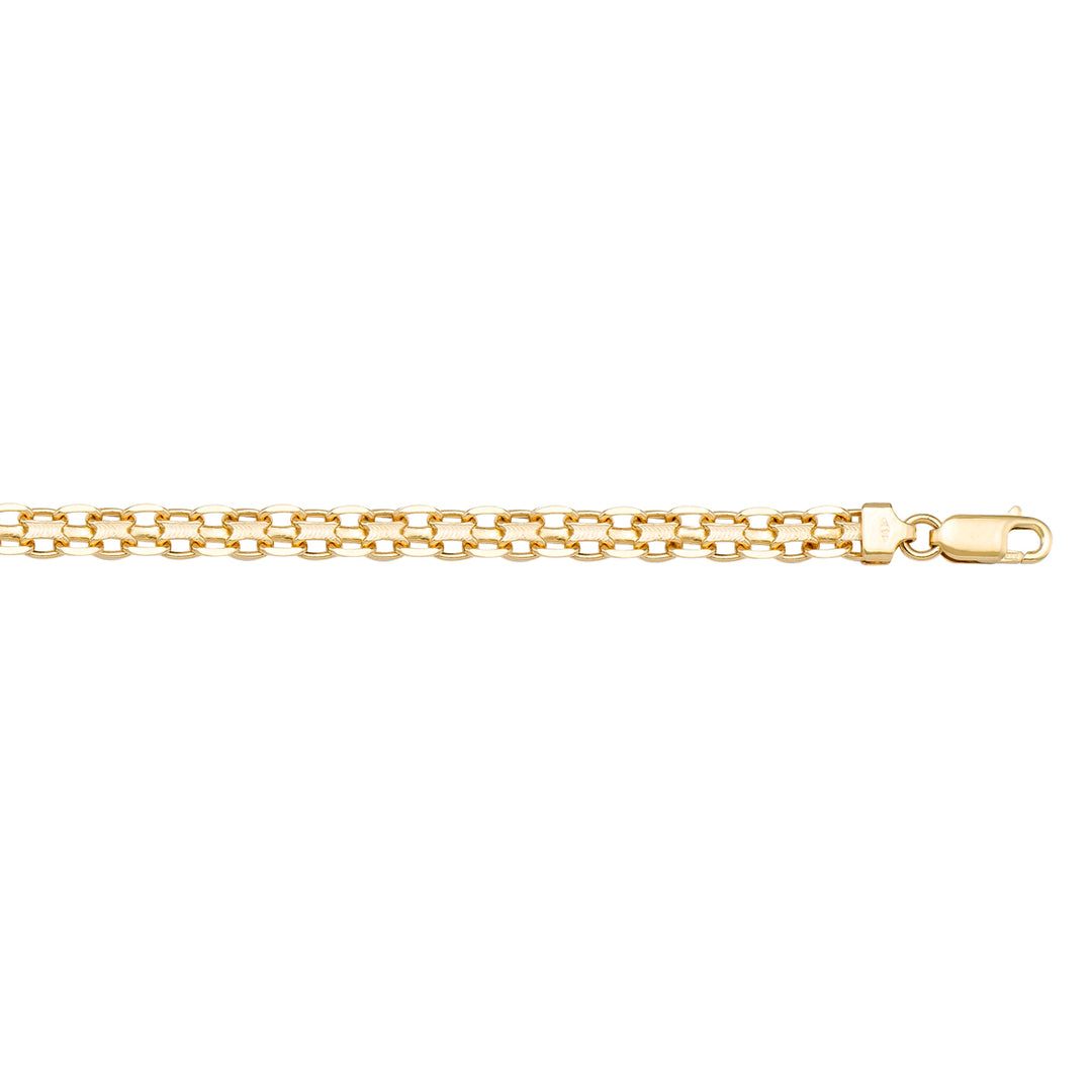 14K yellow gold solid Bismarck link anklet, 2.6mm width, 9.5 inches length, elegant and bold design.
