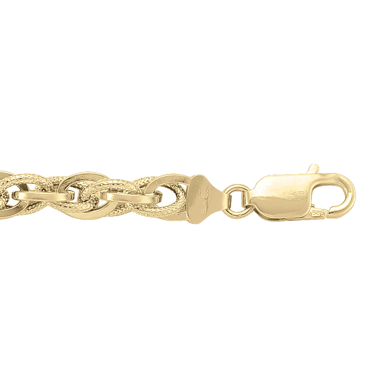 Close-up of a yellow gold hollow charm bracelet with a lobster clasp.