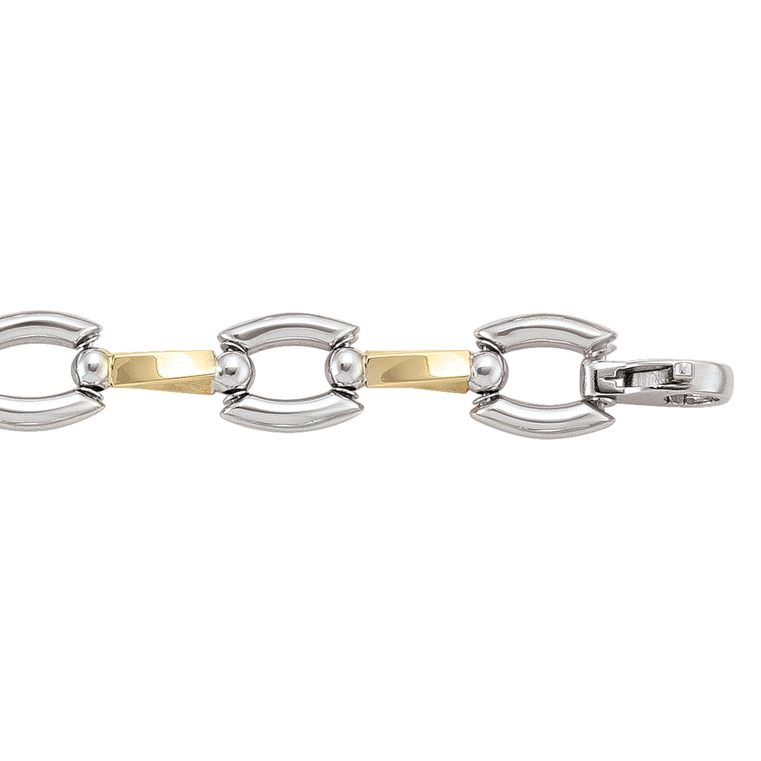 Yellow and white gold 14k bracelet with alternating links, 8 inches long.