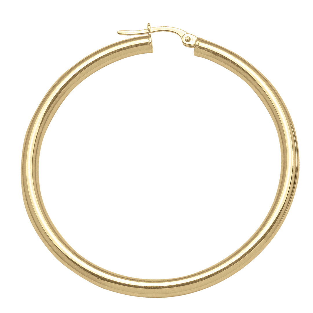 YELLOW GOLD HIGH POLISH PLAIN 3MM TUBE HOOP EARRING