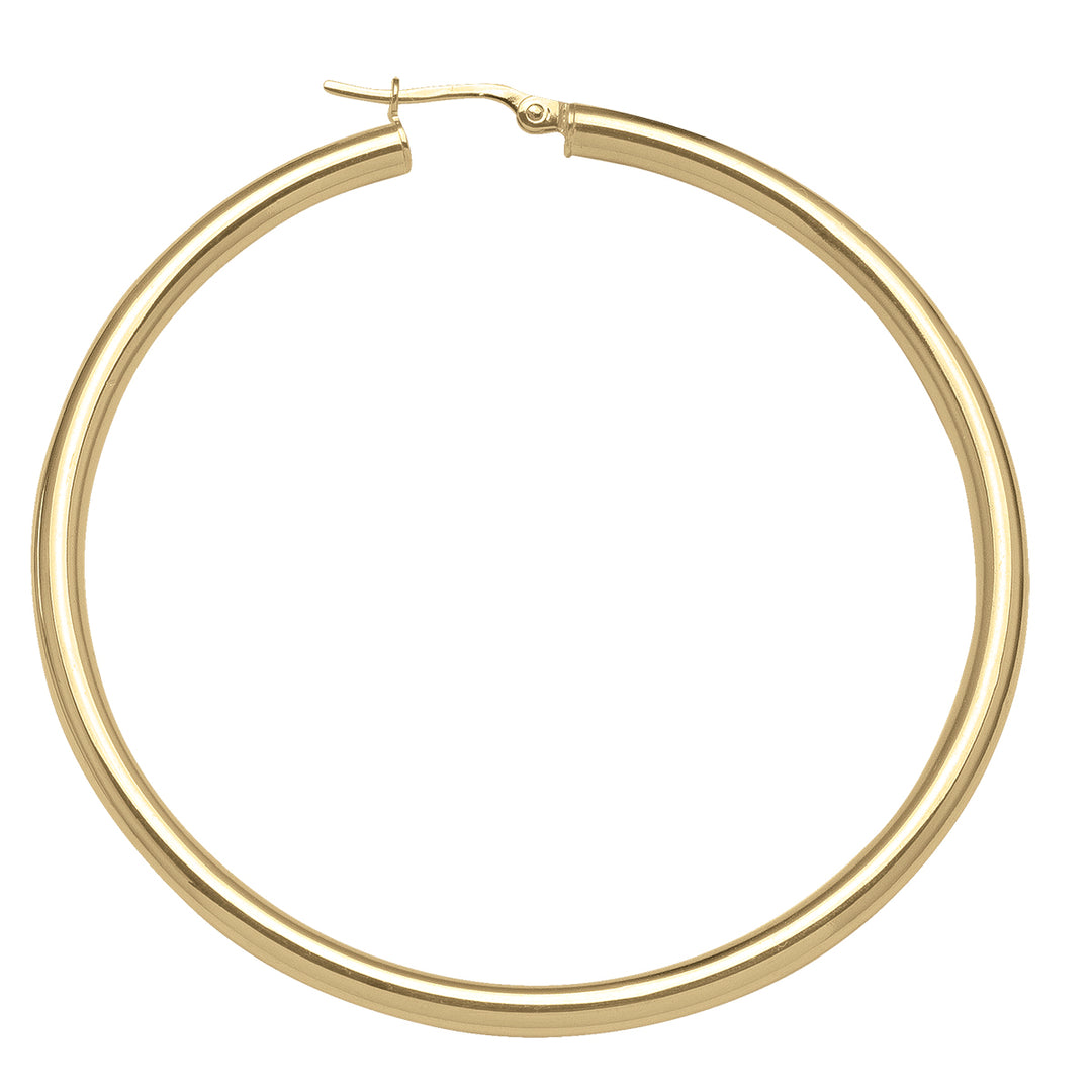 YELLOW GOLD HIGH POLISH PLAIN 3MM TUBE HOOP EARRING