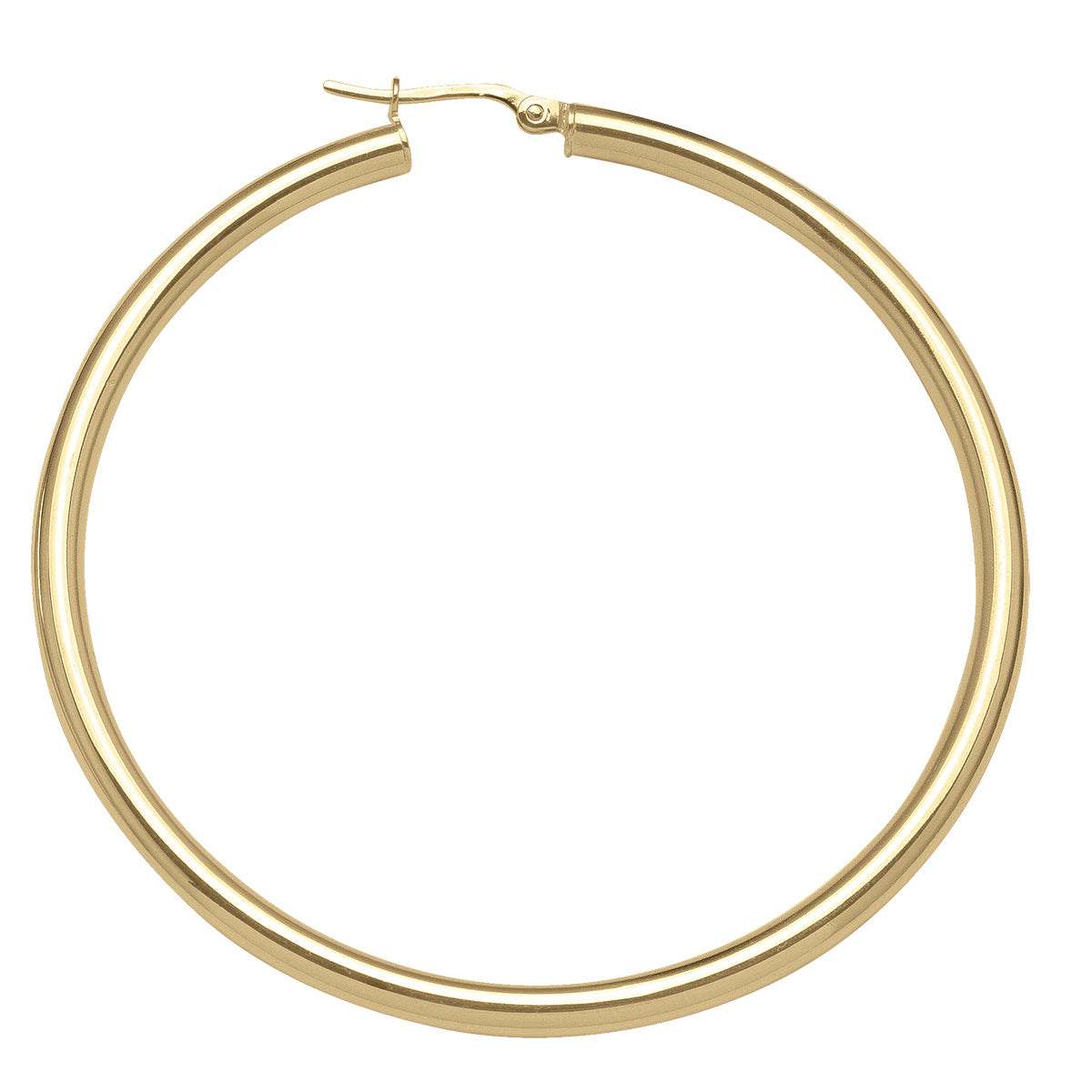 YELLOW GOLD HIGH POLISH PLAIN 3MM TUBE HOOP EARRING