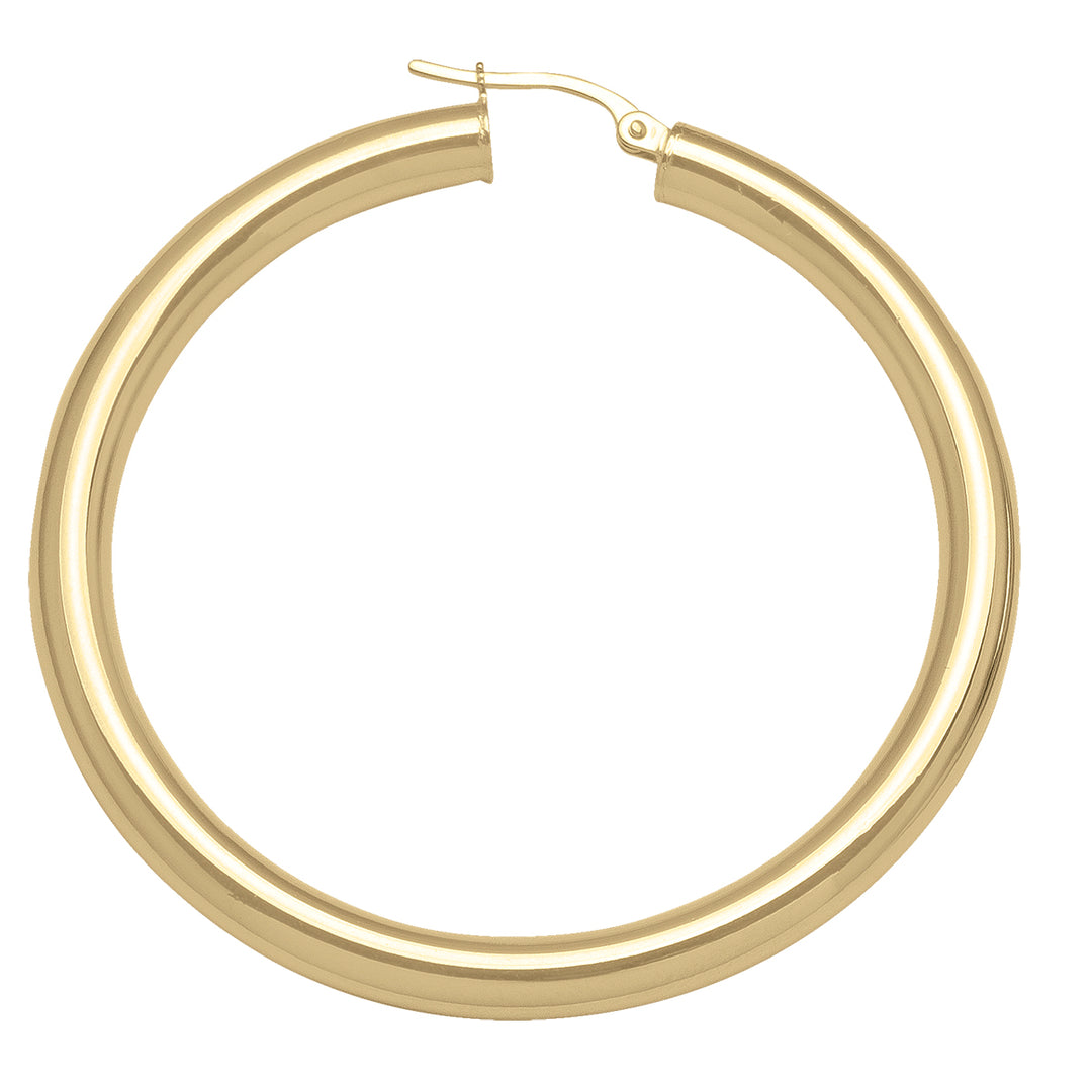 YELLOW GOLD HIGH POLISH PLAIN 4MM TUBE HOOP EARRING