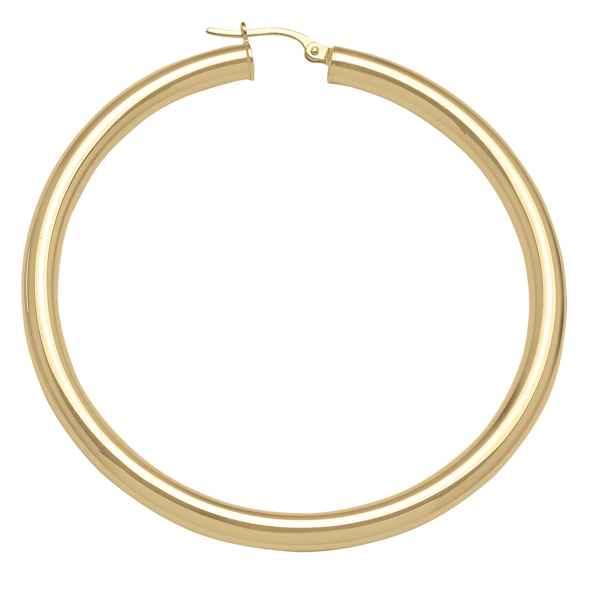 YELLOW GOLD HIGH POLISH PLAIN 4MM TUBE HOOP EARRING