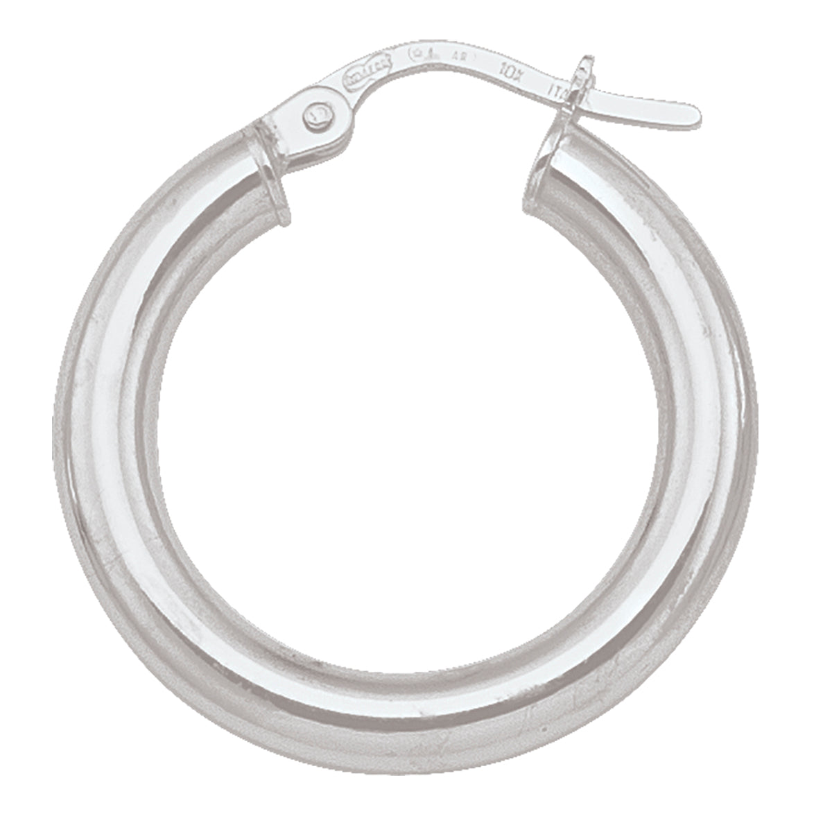 WHITE GOLD HIGH POLISH PLAIN 3MM TUBE HOOP EARRING