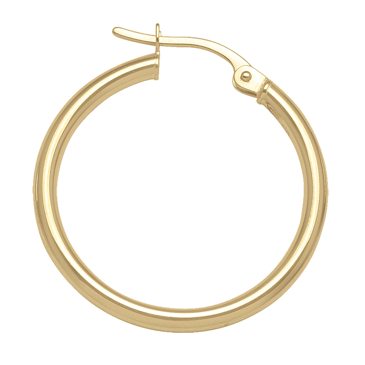 YELLOW GOLD HIGH POLISH PLAIN 2MM TUBE HOOP EARRING