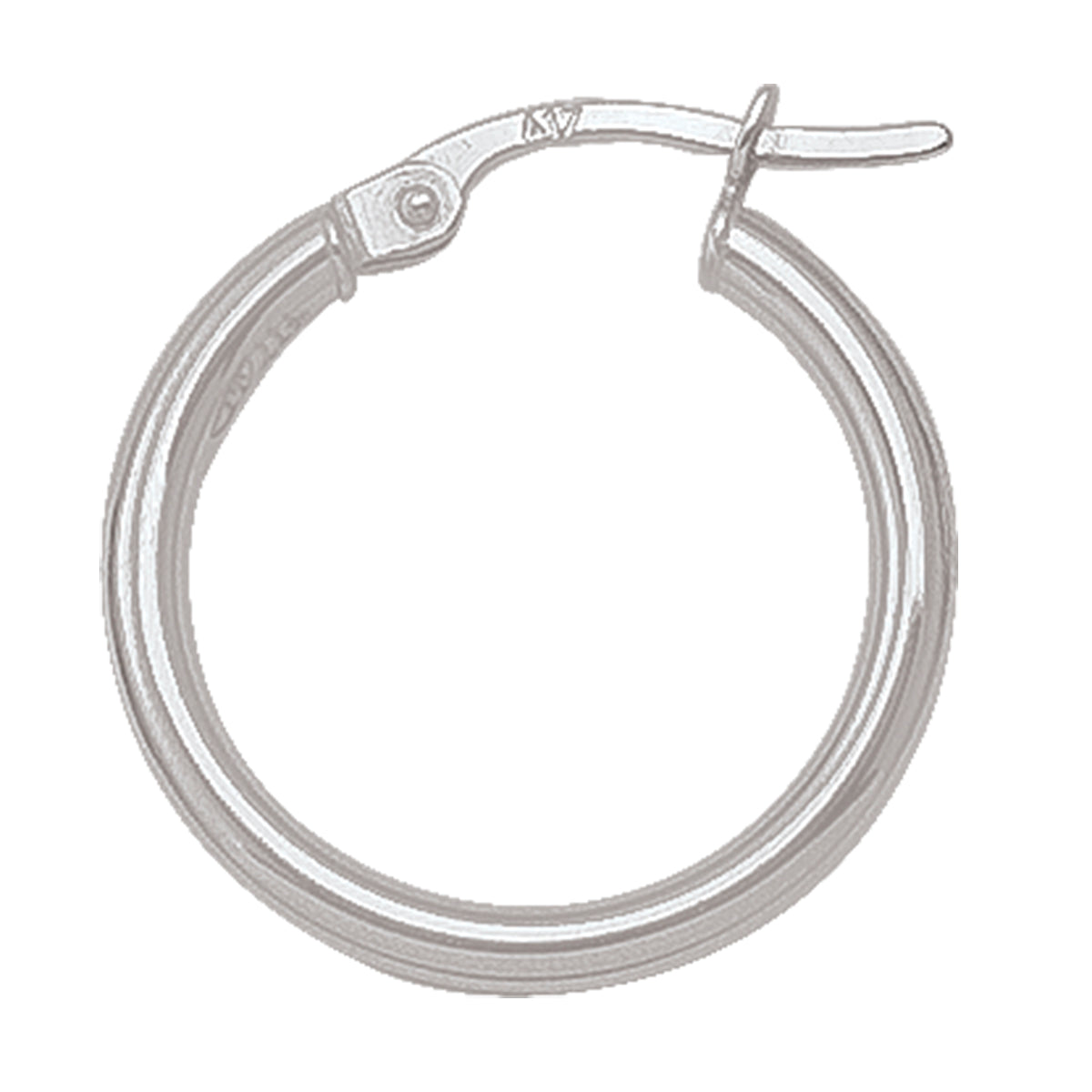 White Gold High Polish Plain 2mm Tube Hoop Earrings 18.7mm