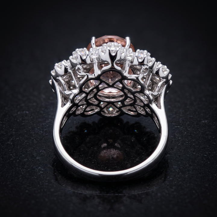 Natural Padparadscha sapphire ring with diamonds in 18K white gold