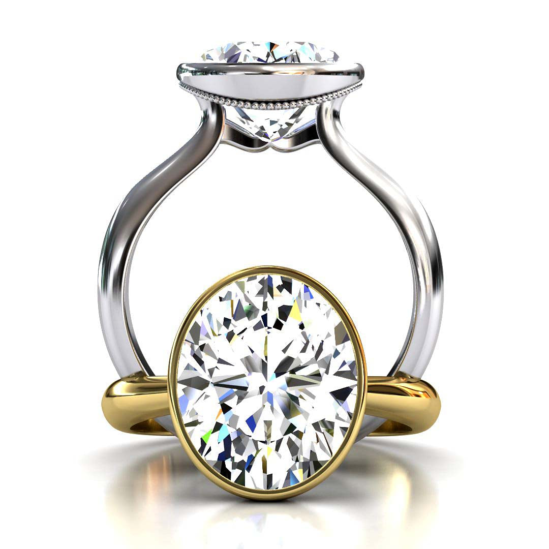 4.5 Carat Oval Lab-Grown Diamond Bezel Cathedral Ring - Classic Elegance Reimagined