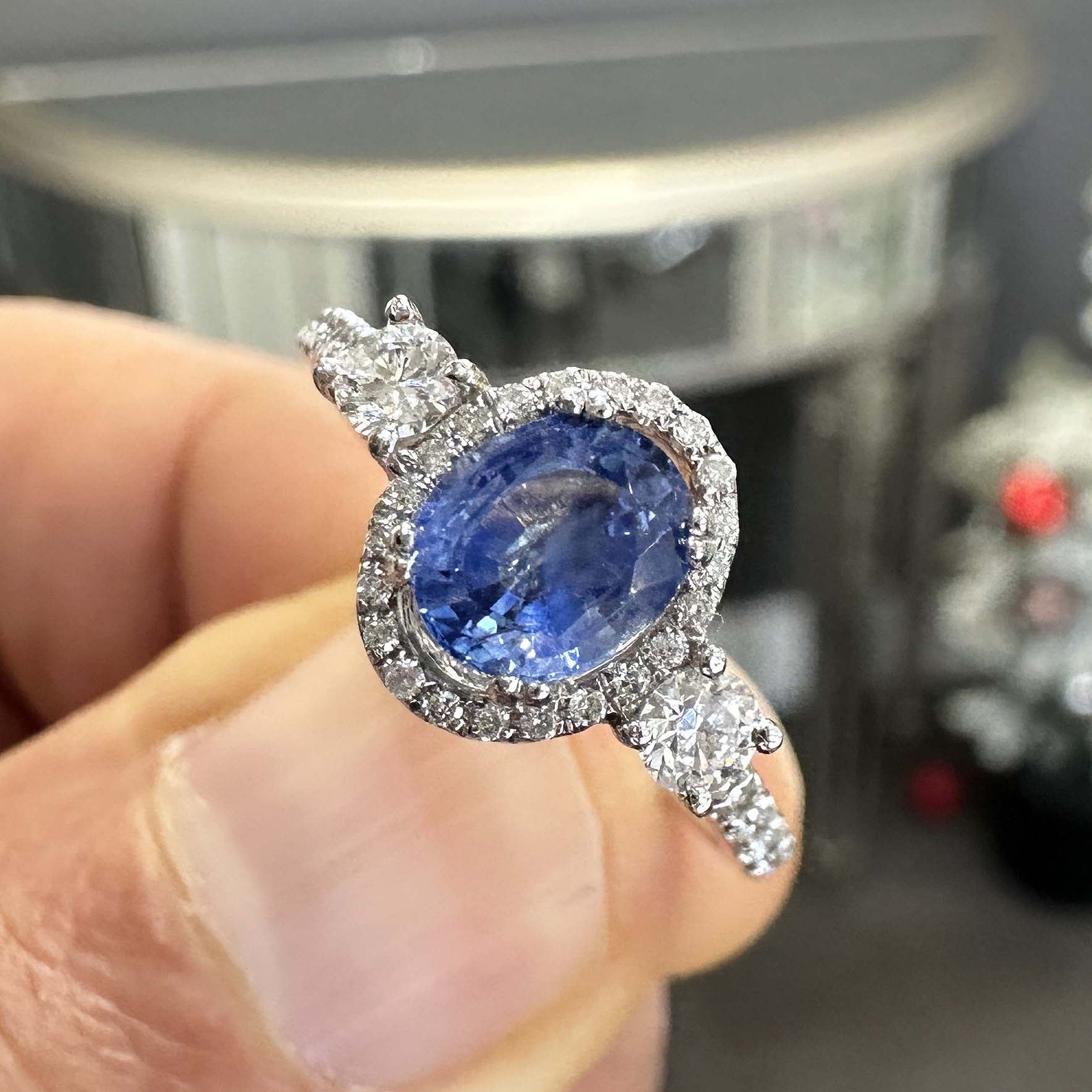 Sapphire ring with on sale diamond side stones