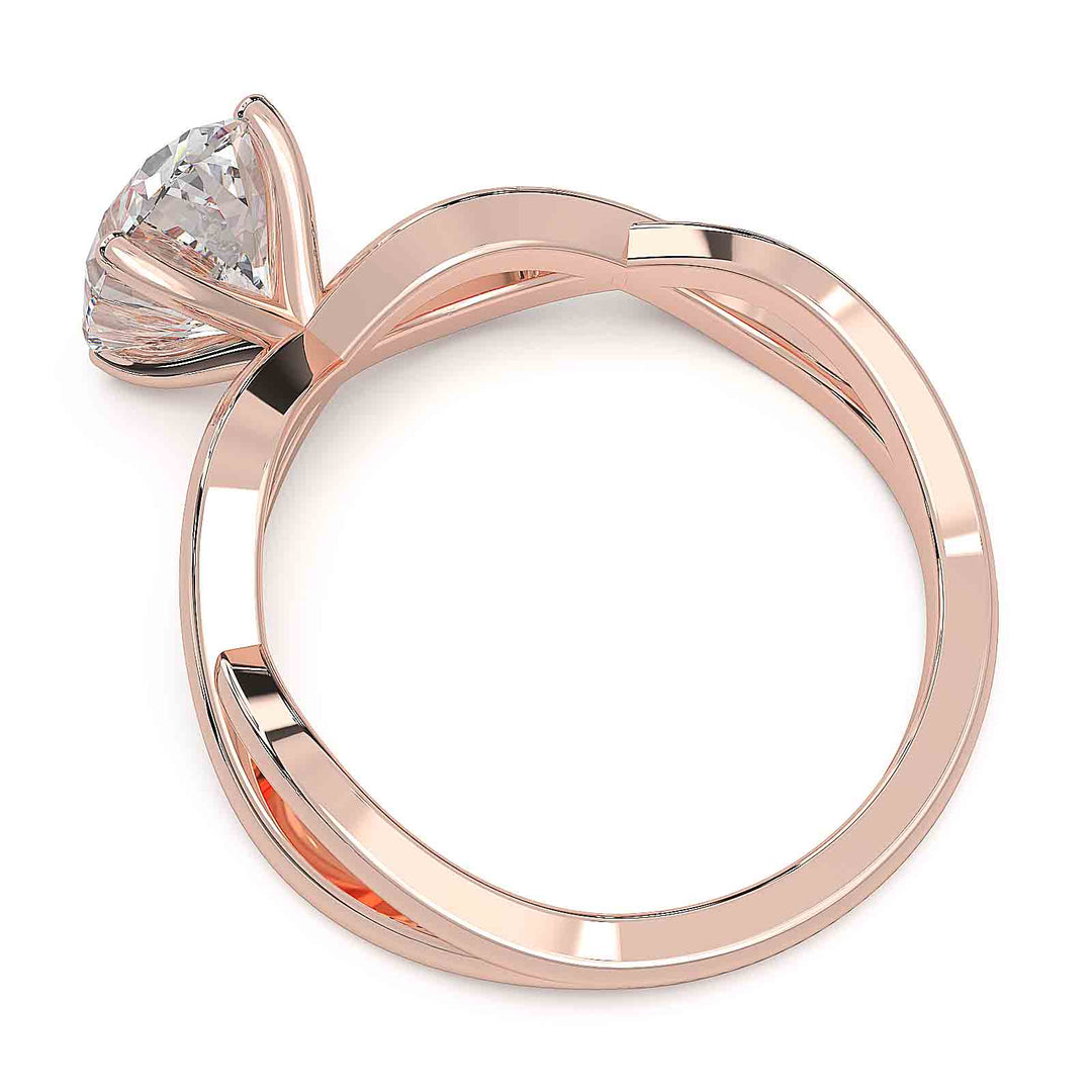 Oval lab-grown diamond ring with a twisted band and low-profile setting.