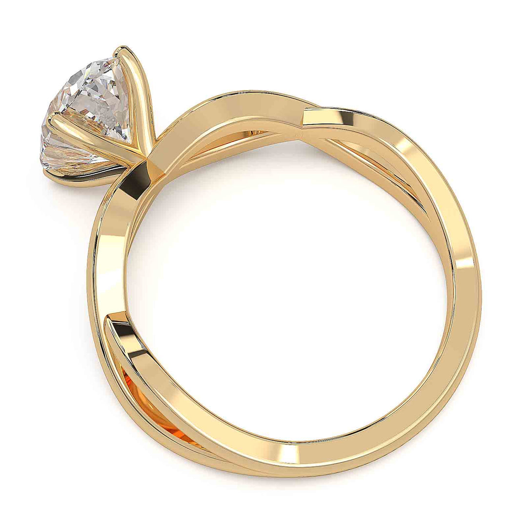 Oval lab-grown diamond ring with a twisted band and low-profile setting.