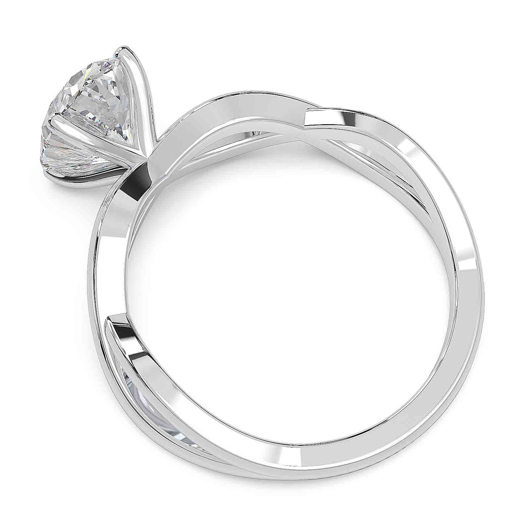 Oval lab-grown diamond ring with a twisted band and low-profile setting.