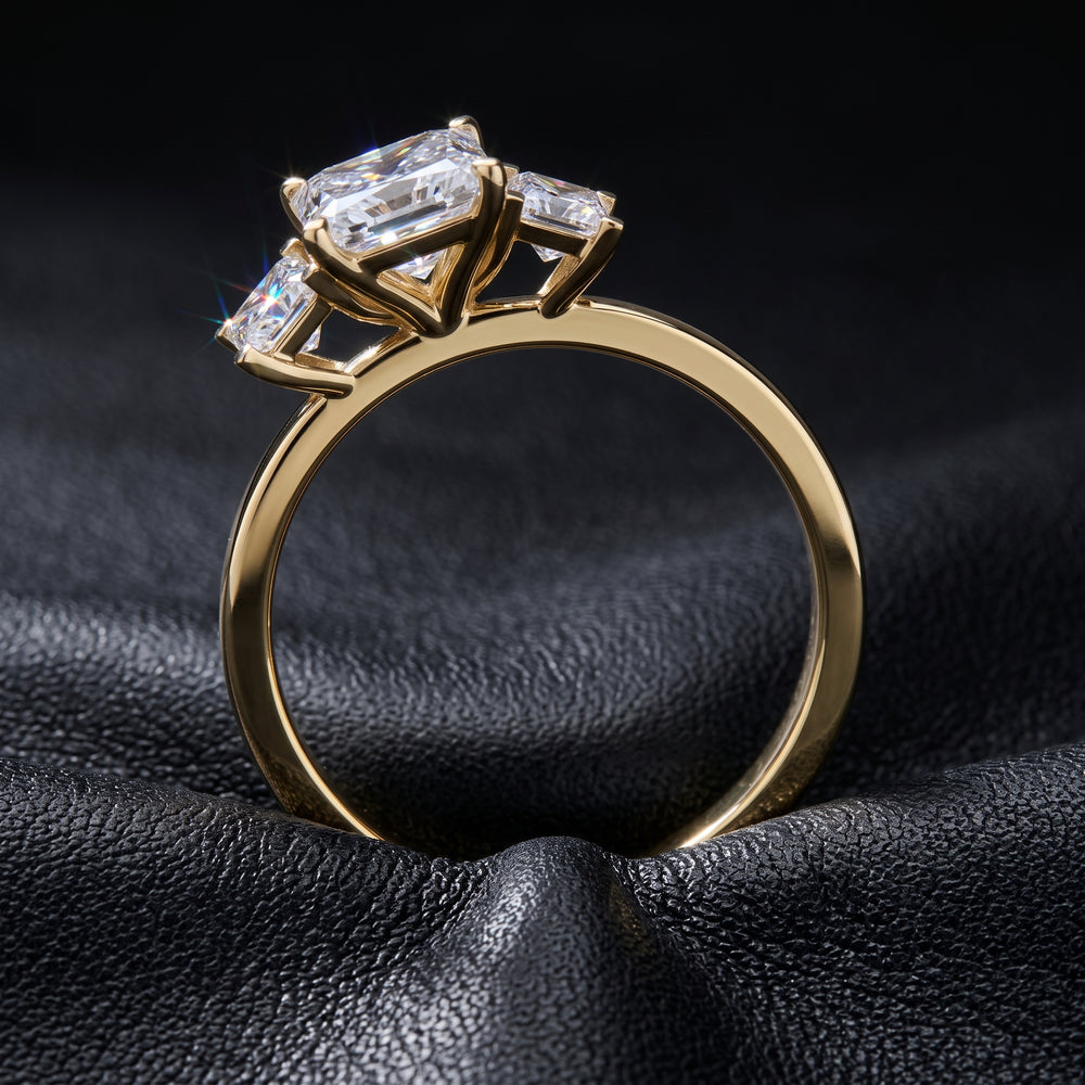 3-Stone Princess Cut Moissanite Ring, 0.90CT Center, 14K Gold