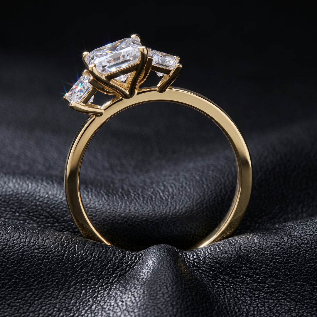 3-Stone Princess Cut Moissanite Ring, 0.90CT Center, 14K Gold