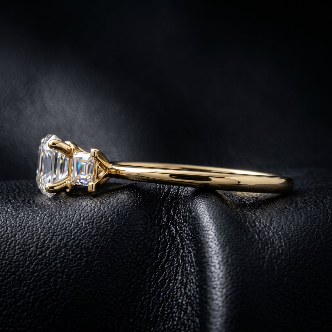 3-Stone Princess Cut Moissanite Ring, 0.90CT Center, 14K Gold